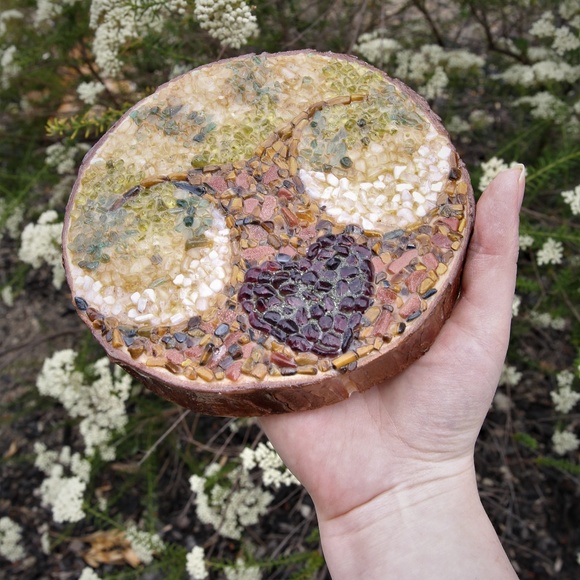 Tree of Life Crystal Grid Mosaic Wood Art Decor - Picture 2 of 7